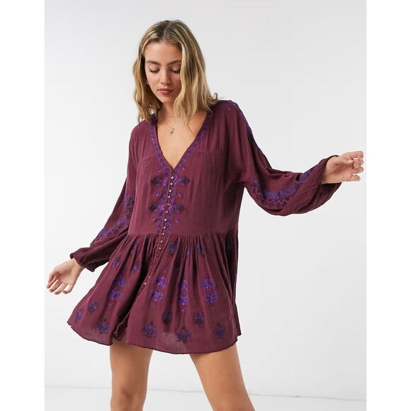 Free People Women's Red Arianna Embroidered Tunic‎ Dress Size XS - Picture 2 of 12